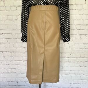 LAUNDRY by Shelli Segal Tan Vegan Leather Cargo Midi Length Skirt--NWT--S